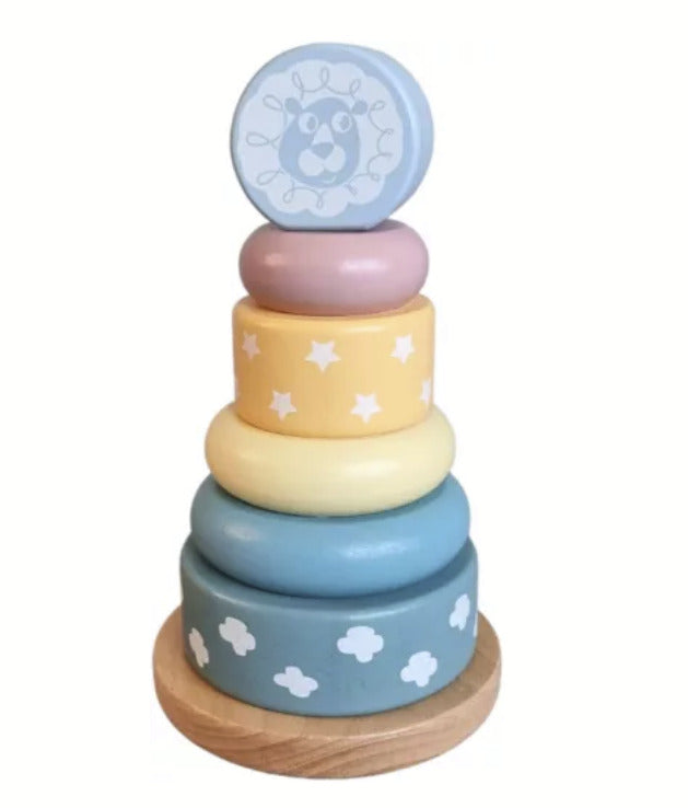 Turn de stivuire Montessori din lemn culori pastelate