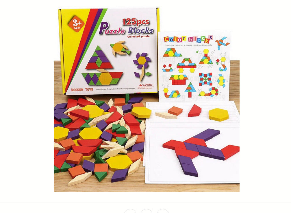 Joc educativ lemn Montessori 125 piese, Puzzle Blocks, multicolor, + 3 ani '