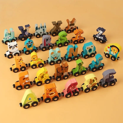 Trenuleț educațional din lemn cu litere magnetic, A-Z