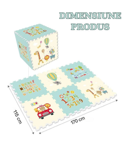Covoras Puzzle din Spuma Moale Tip Covor, pentru Copii, cu Izolatie Termica si Suprafata Antiderapanta, 117x118x1.3cm