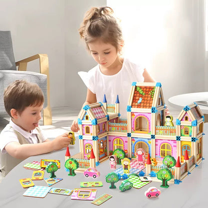 Set de Construcție din Lemn Natural și Plastic pentru Copii