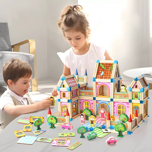 Set de Construcție din Lemn Natural și Plastic pentru Copii