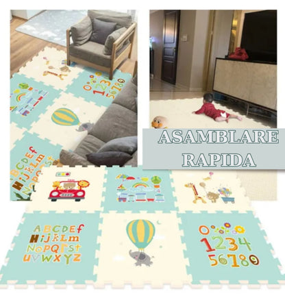 Covoras Puzzle din Spuma Moale Tip Covor, pentru Copii, cu Izolatie Termica si Suprafata Antiderapanta, 117x118x1.3cm