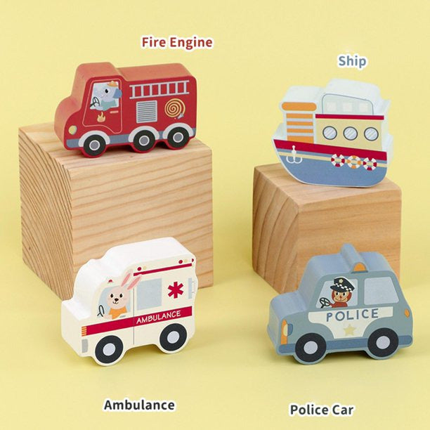 Puzzle cu 4 vehicule din lemn