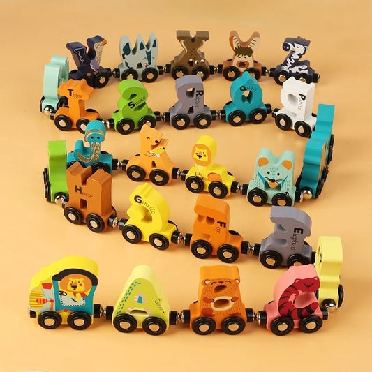 Trenuleț educațional din lemn cu litere magnetic, A-Z