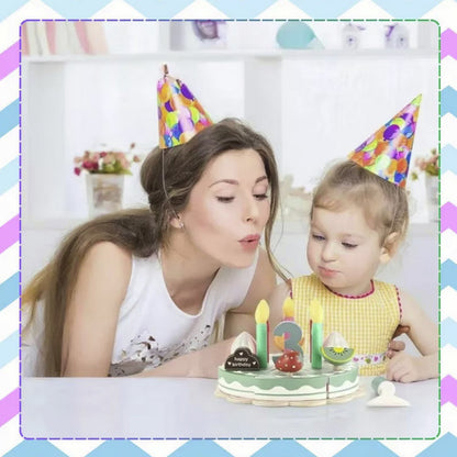 Tort de feliat din lemn - Set de joaca pentru copii cu 24 elemente, Birthday Cake