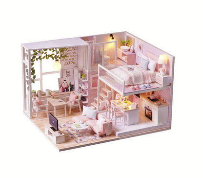 Căsuță de păpuși mini 3D, Led, Lemn, Multicolor