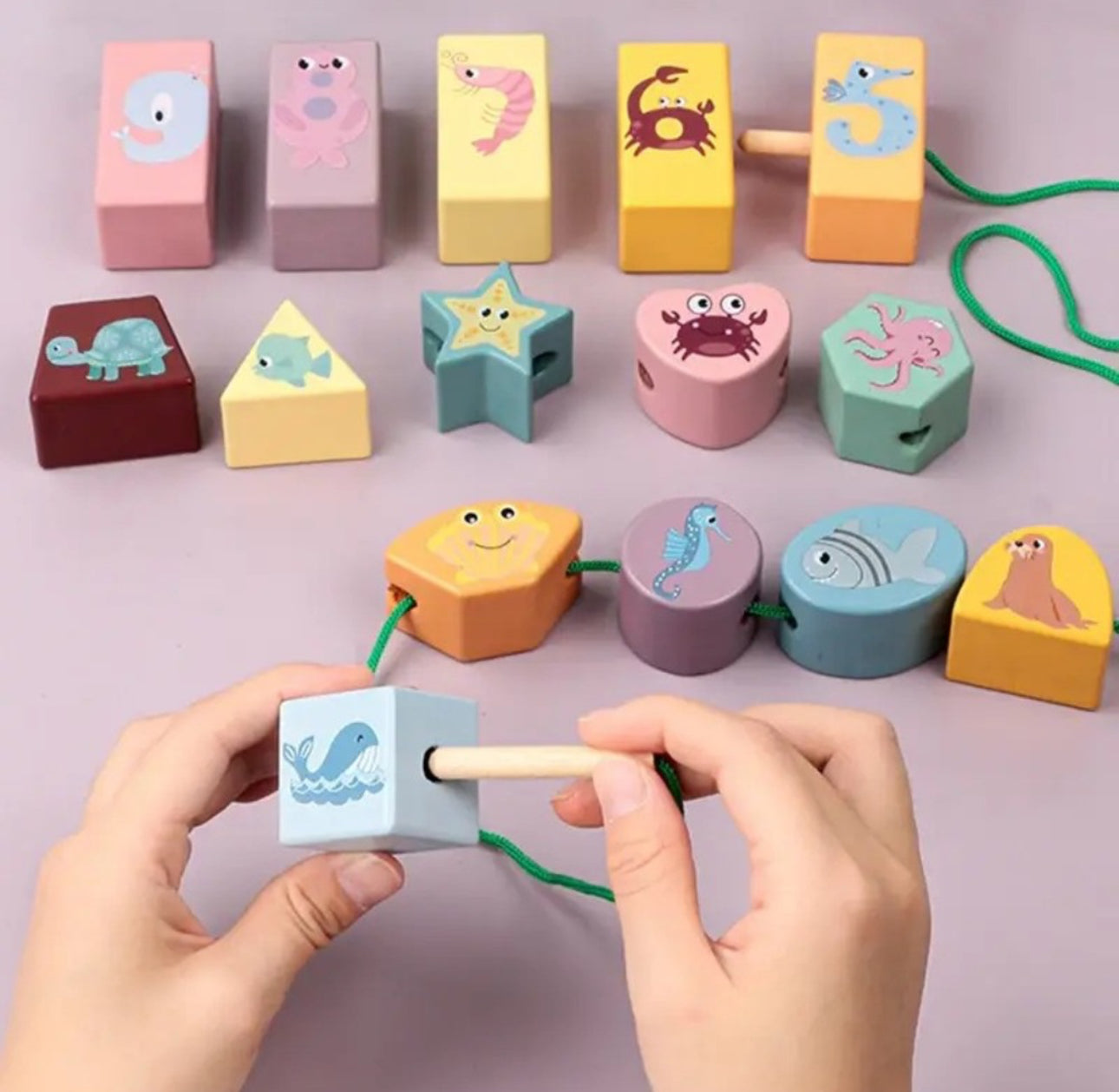 Joc Montessori 2 in 1 Cuburi, snuruit si insirat