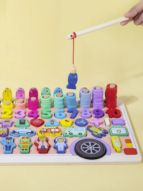 Joc educativ 6 in 1 Montessori puzzle din lemn