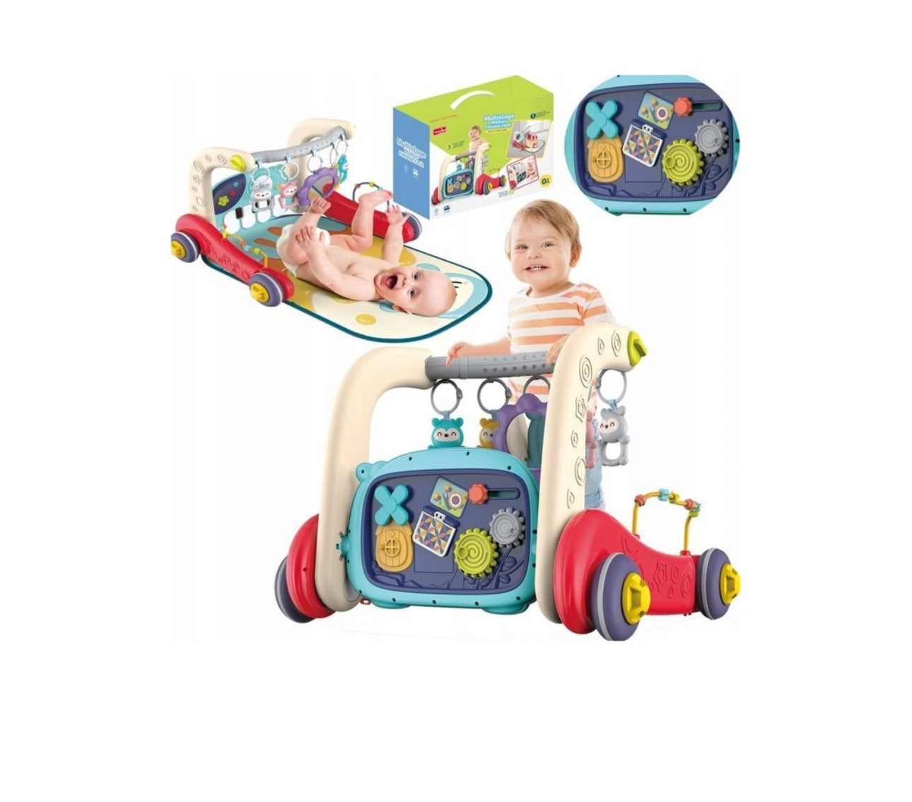 Centru de activitati multifunctional, saltea de joaca cu pian, antemergator si jucarie interactiva cu sunete si lumini, Multicolor