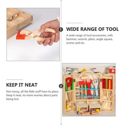 Trusa de scule din lemn pentru copii, set educativ cu unelte colorate, 3+ ani, 29.7x20.5cm