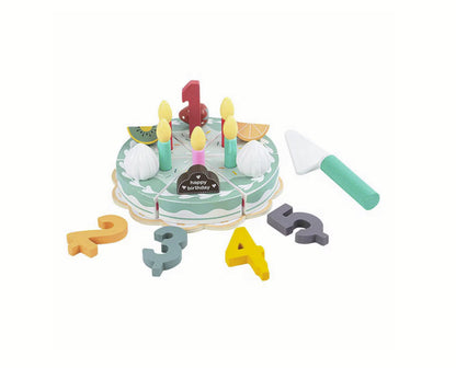 Tort de feliat din lemn - Set de joaca pentru copii cu 24 elemente, Birthday Cake