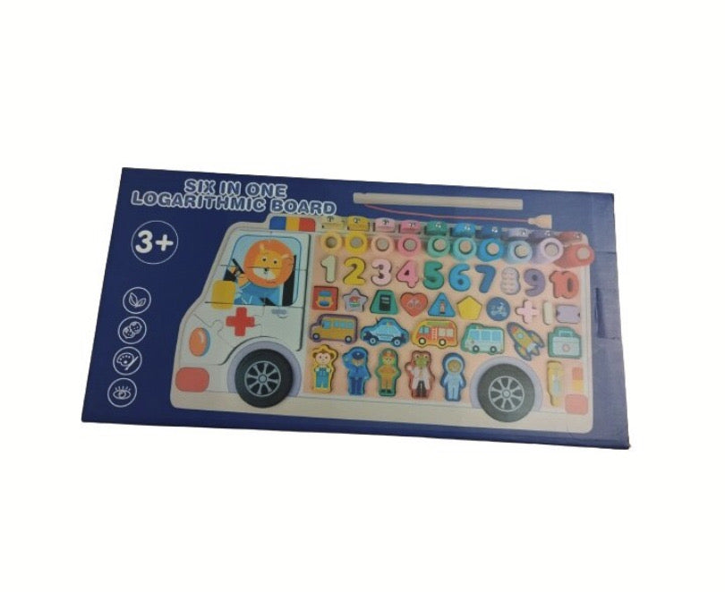 Joc educativ 6 in 1 Montessori puzzle din lemn