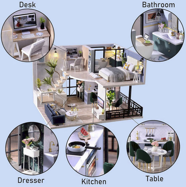 Mini Casă de păpuși din lemn 3D