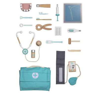 Joc educativ - Trusă de doctor din lemn cu 18 accesorii