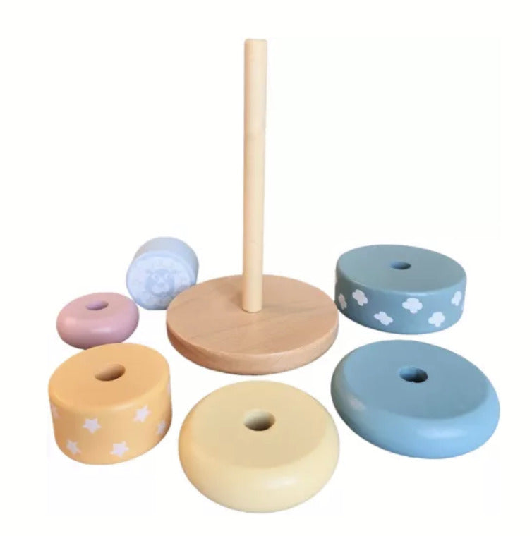 Turn de stivuire Montessori din lemn culori pastelate