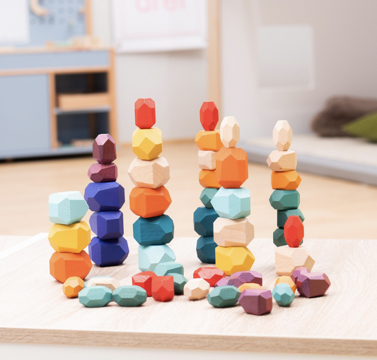 Joc Montessori colorate cu fațete pentru construit din lemn, 36 piese