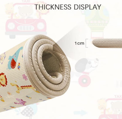 Covor de joaca pliabil, Loka®, Termic, Antiderapant, Educativ si interactiv, Cu 2 fete, Model Animale/Vehicule, Crem, 180x100x1cm