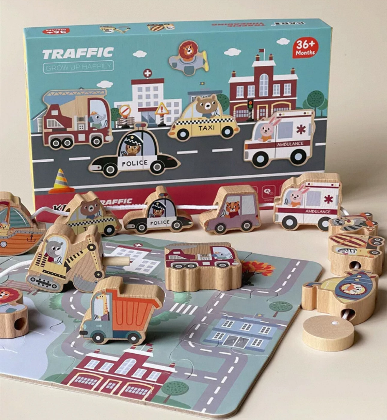 Joc Montessori de snuruit, Vehicule de transport, 12 piese