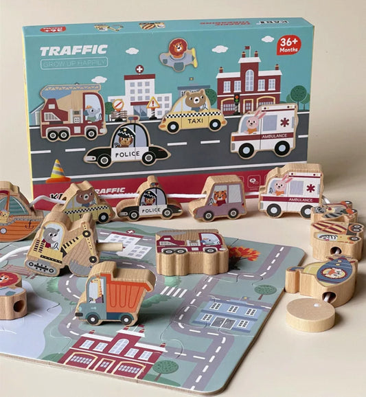 Joc Montessori de snuruit, Vehicule de transport, 12 piese