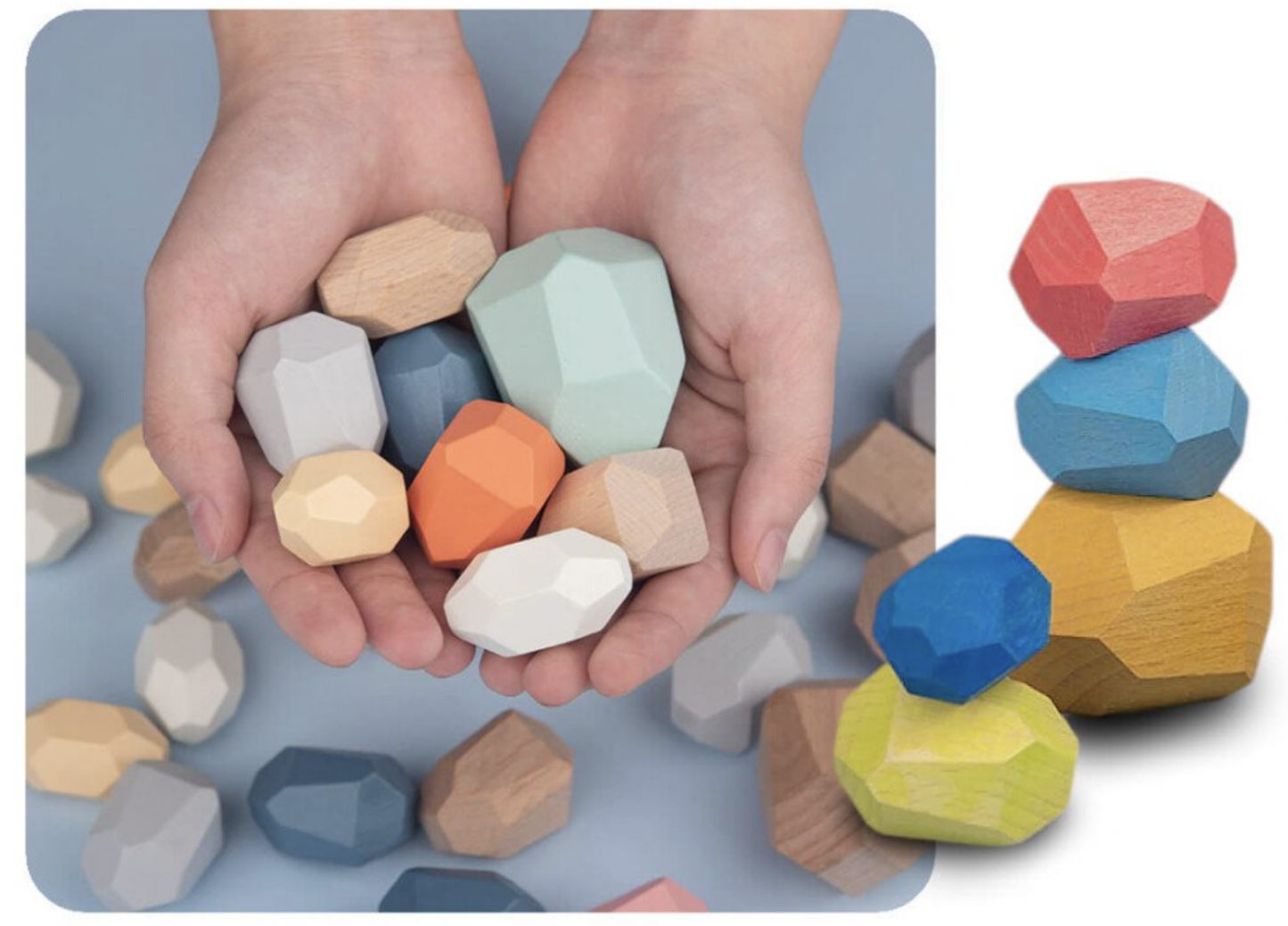 Joc Montessori colorate cu fațete pentru construit din lemn, 36 piese