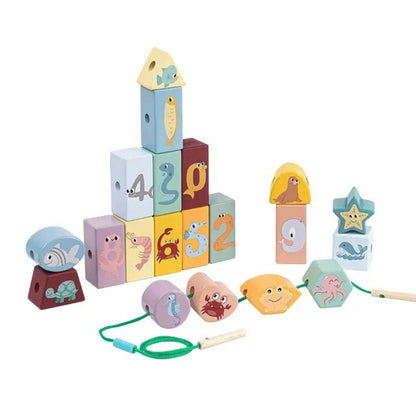 Joc Montessori 2 in 1 Cuburi, snuruit si insirat