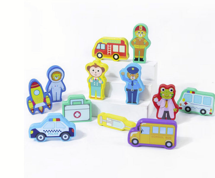 Joc educativ 6 in 1 Montessori puzzle din lemn