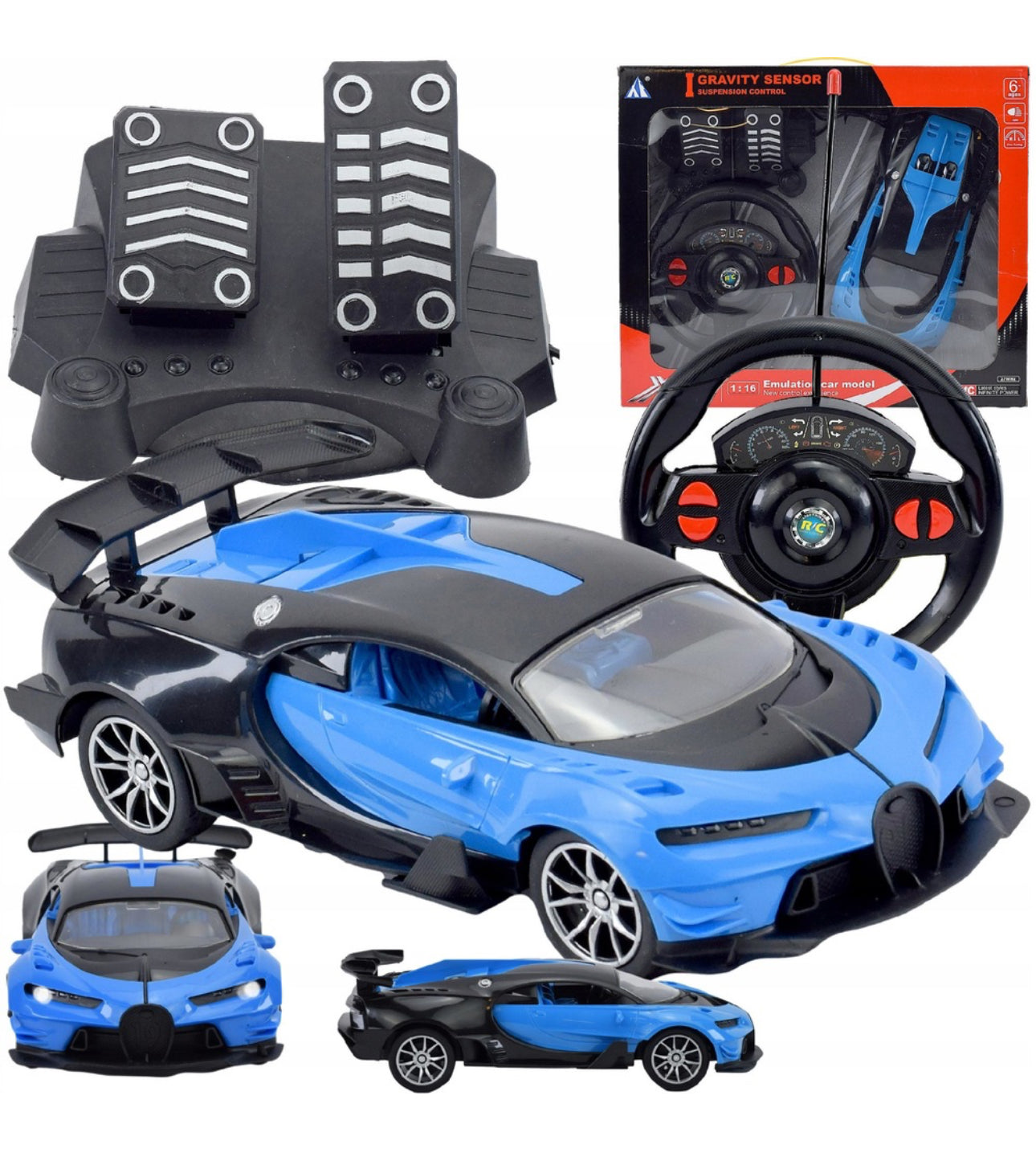 Masina cu telecomanda, plastic, telecomanda, mare, conduce, lumini, albastru/negru