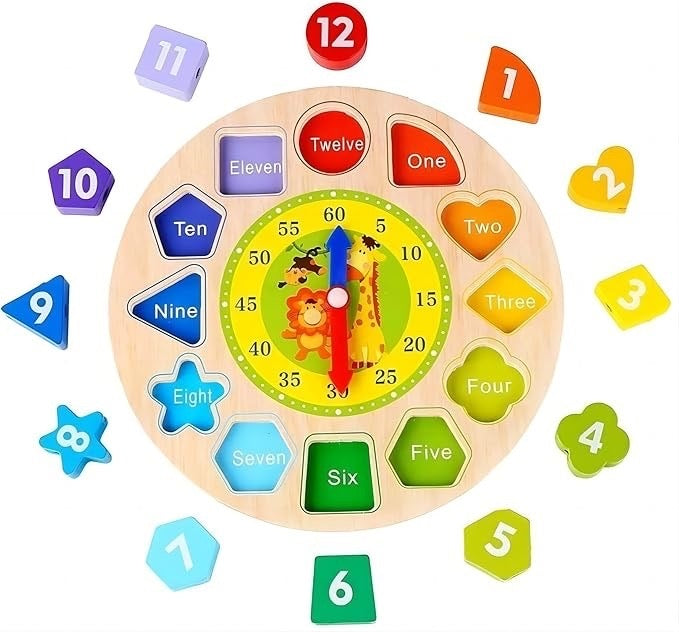 Ceas educativ din lemn 3 in 1