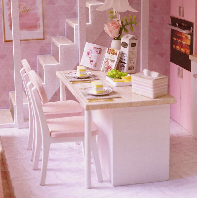 Căsuță de păpuși mini 3D, Led, Lemn, Multicolor