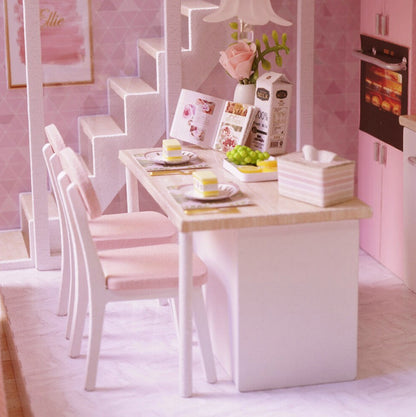 Căsuță de păpuși mini 3D, Led, Lemn, Multicolor