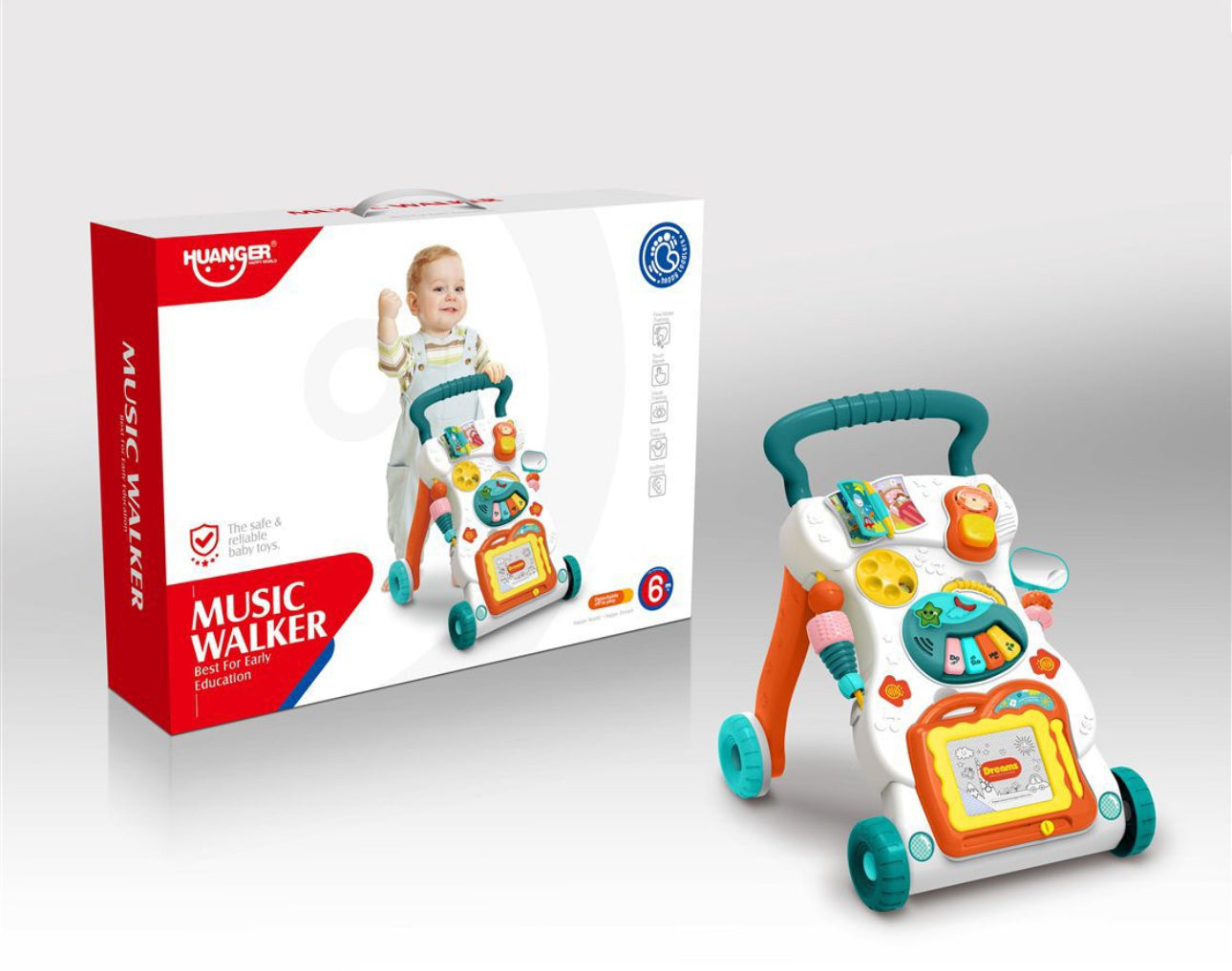 Antemergator Interactiv, 4 in 1, Muzical, Cu Jucarii Detasabile, Tabla de scris, Oglinda, +6luni