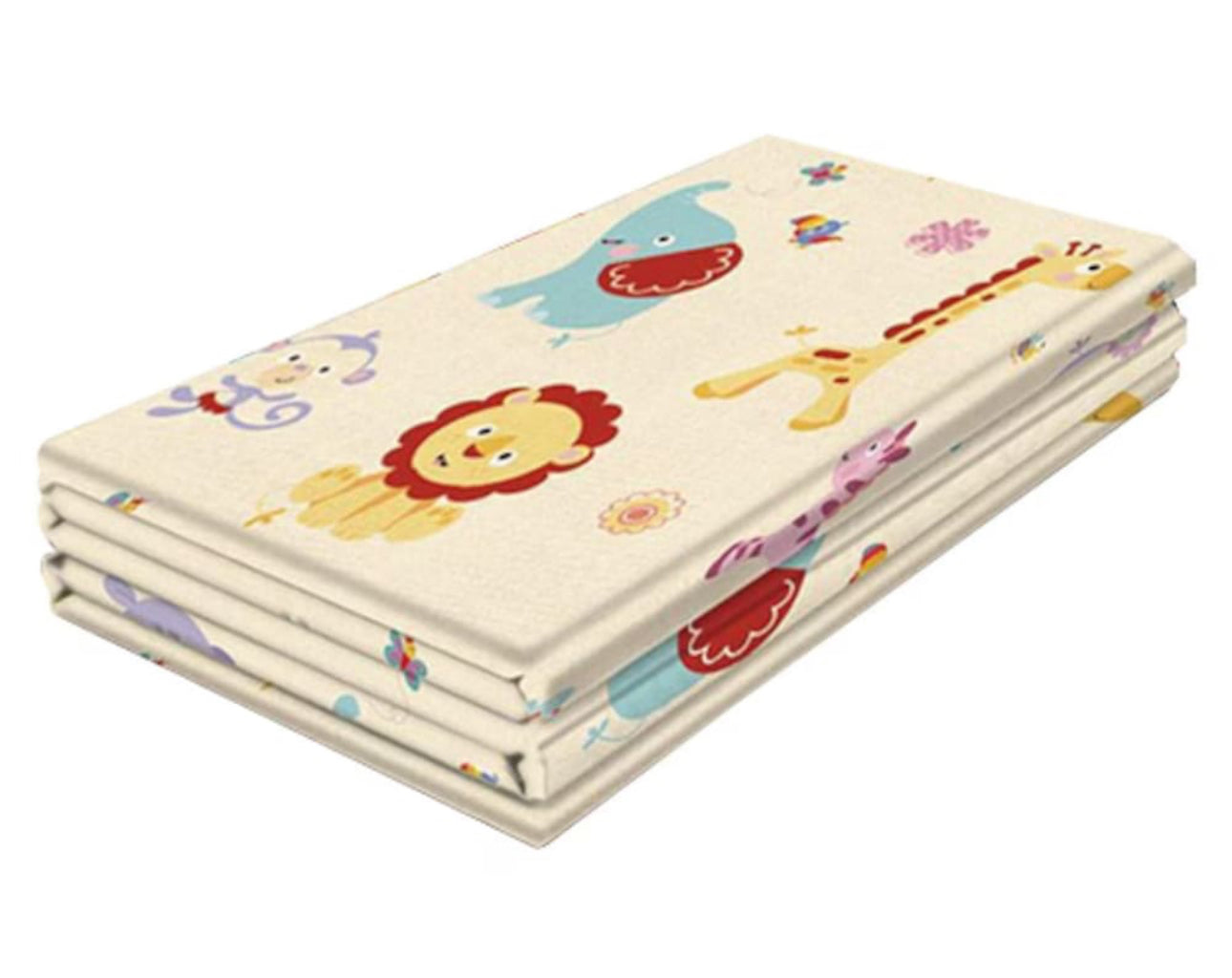 Covor de joaca pliabil, Loka®, Termic, Antiderapant, Educativ si interactiv, Cu 2 fete, Model Animale/Vehicule, Crem, 180x100x1cm