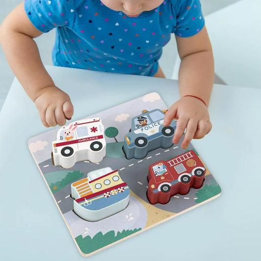 Puzzle cu 4 vehicule din lemn