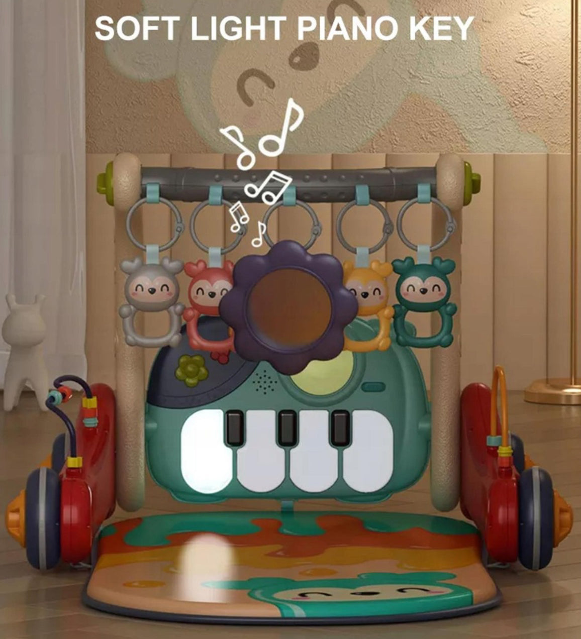 Centru de activitati multifunctional, saltea de joaca cu pian, antemergator si jucarie interactiva cu sunete si lumini, Multicolor