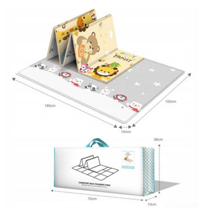 Covor de joaca pliabil, Loka®, Termic, Antiderapant, Educativ si interactiv, Reversibil, Model Ursuleti, Gri/Crem, 180x150X0.5 cm