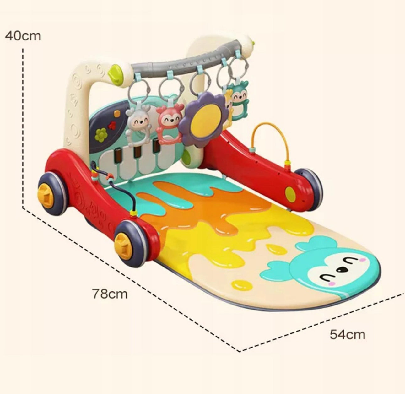 Centru de activitati multifunctional, saltea de joaca cu pian, antemergator si jucarie interactiva cu sunete si lumini, Multicolor
