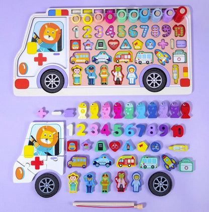 Joc educativ 6 in 1 Montessori puzzle din lemn