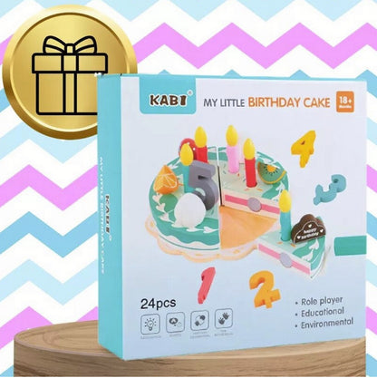 Tort de feliat din lemn - Set de joaca pentru copii cu 24 elemente, Birthday Cake