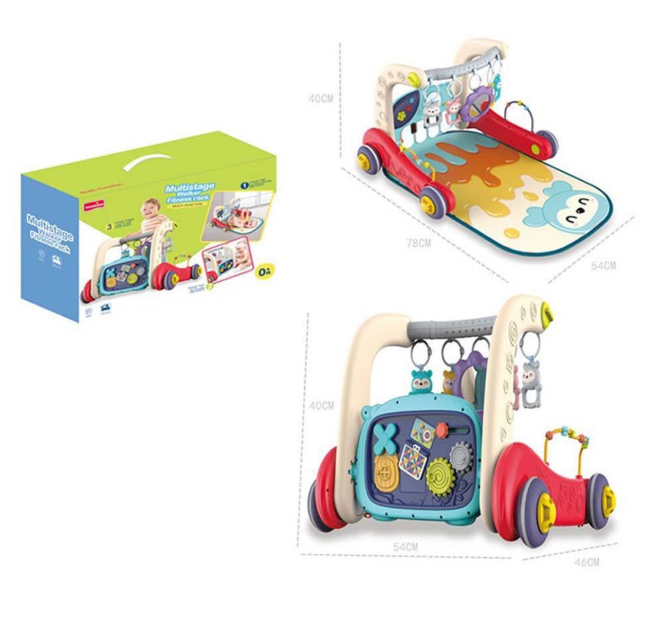 Centru de activitati multifunctional, saltea de joaca cu pian, antemergator si jucarie interactiva cu sunete si lumini, Multicolor