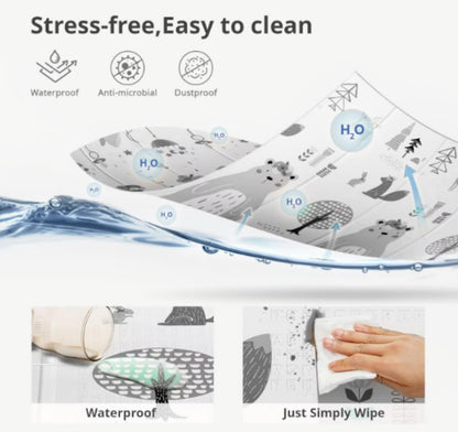 Covor de joaca pliabil, Loka®, Termic, Antiderapant, Educativ si interactiv, Reversibil, Model Ursuleti, Gri/Crem, 180x150X0.5 cm