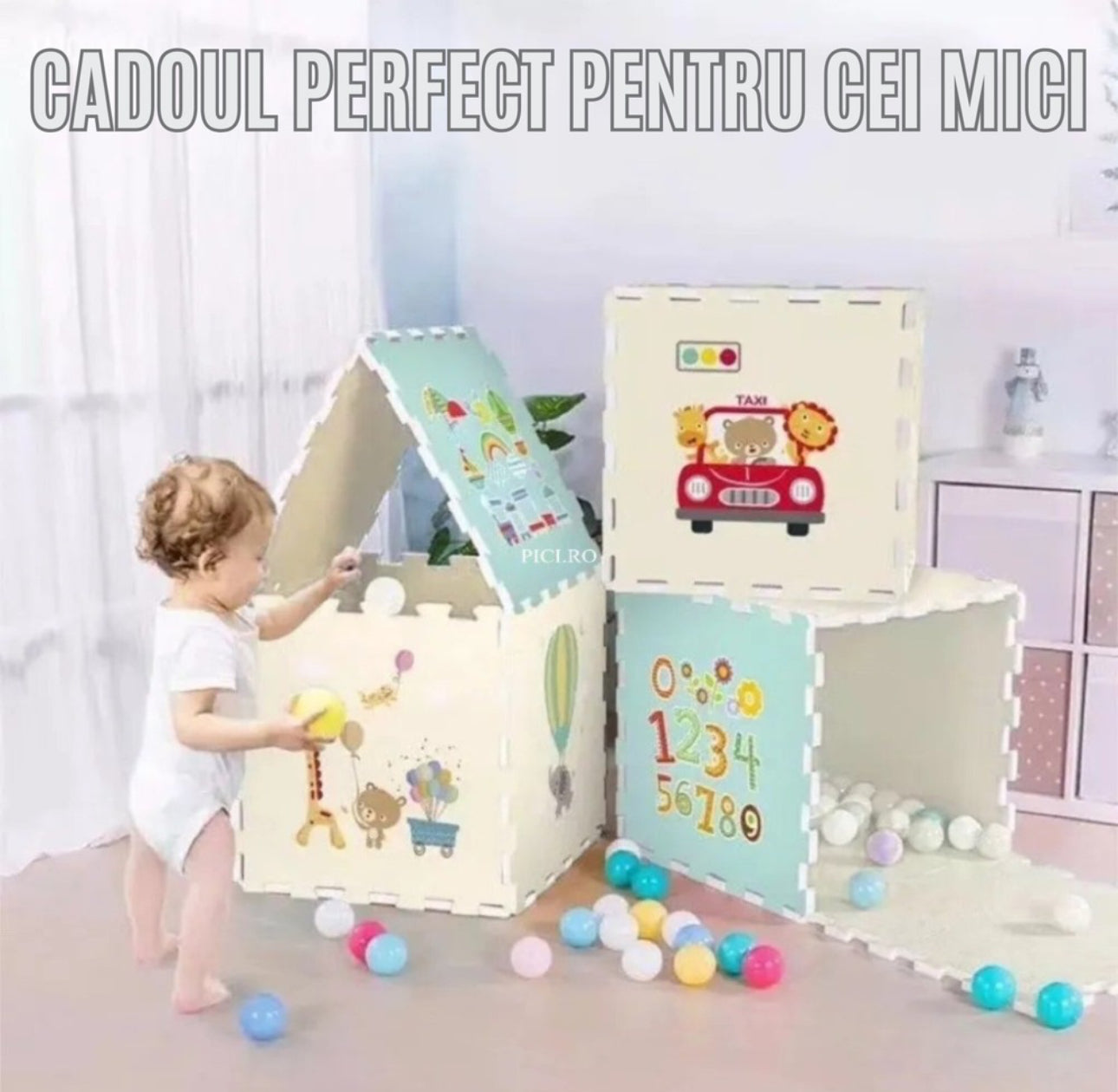 Covoras Puzzle din Spuma Moale Tip Covor, pentru Copii, cu Izolatie Termica si Suprafata Antiderapanta, 117x118x1.3cm