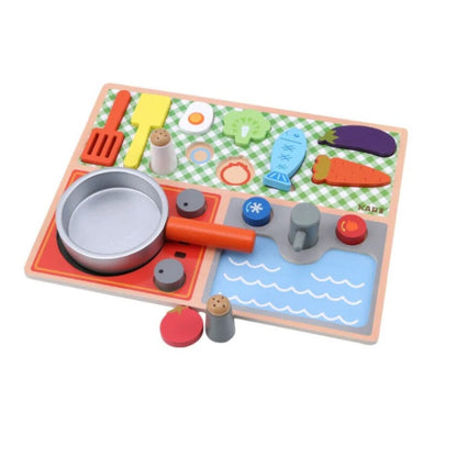 Set bucatarie din lemn, KABI KITCHEN, 15 piese, multiple accesorii, multicolor, 36m+