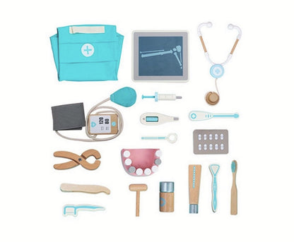 Joc educativ - Trusă de doctor din lemn cu 18 accesorii