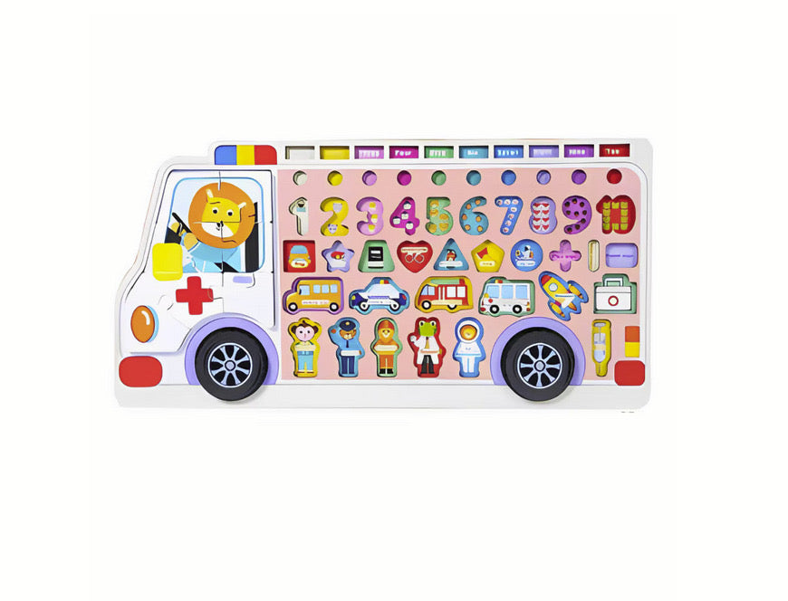 Joc educativ 6 in 1 Montessori puzzle din lemn