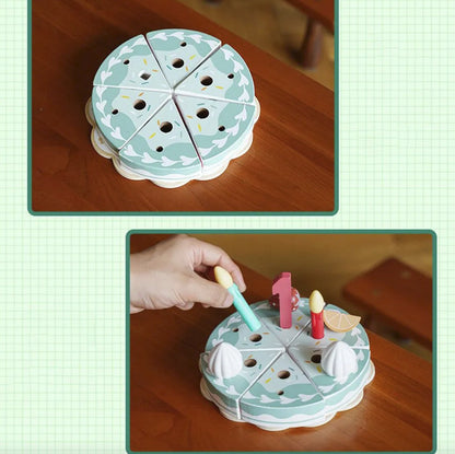 Tort de feliat din lemn - Set de joaca pentru copii cu 24 elemente, Birthday Cake