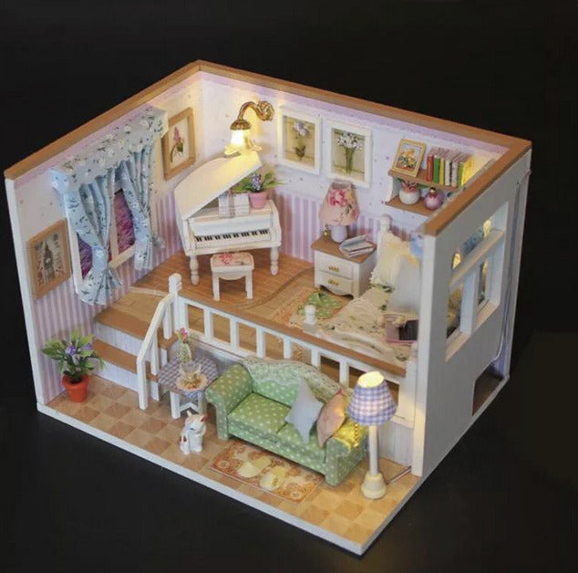 Jucărie pentru copii DIY - Căsută de păpuși de asamblat mobilată
