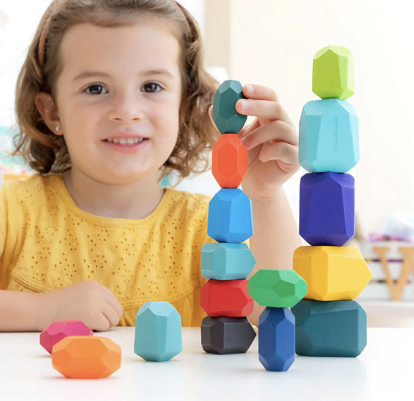 Joc Montessori colorate cu fațete pentru construit din lemn, 36 piese