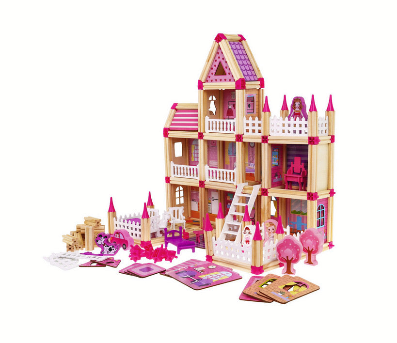 Căsuță de construit din lemn natural Micul Arhitect