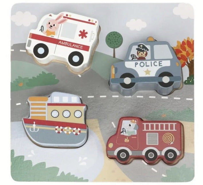 Puzzle cu 4 vehicule din lemn